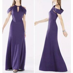 NWT BCBGMAXAZRIA KATHYA DRAPED CUTOUT GOWN DRESS XVR61G19 IRIS SIZE 6